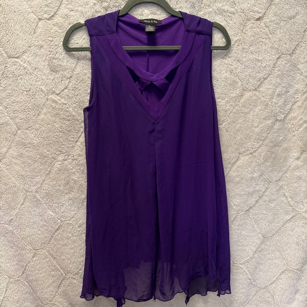 Adele & May Purple VNeck Flowy Asymmetrical Hem Boho Sleeveless ElegantBlouse La